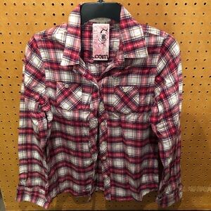 NWT Love Culture Red Plaid Flannel Button Up Top